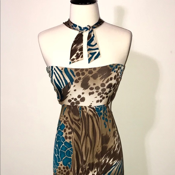 Strapless Long Animal print dress with open back - Picture 3 of 8